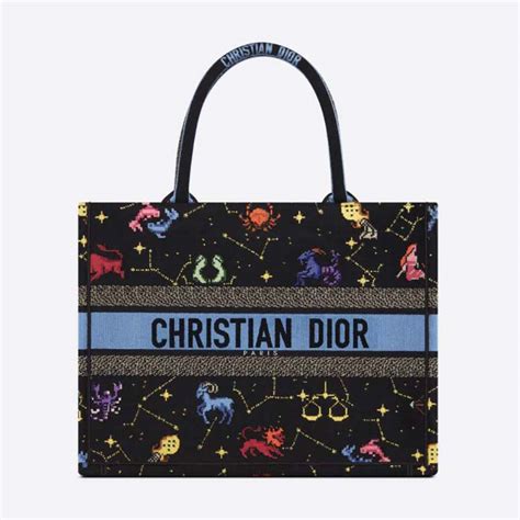 Medium Dior Book Tote Black Embroidery with Multicolor Dior 